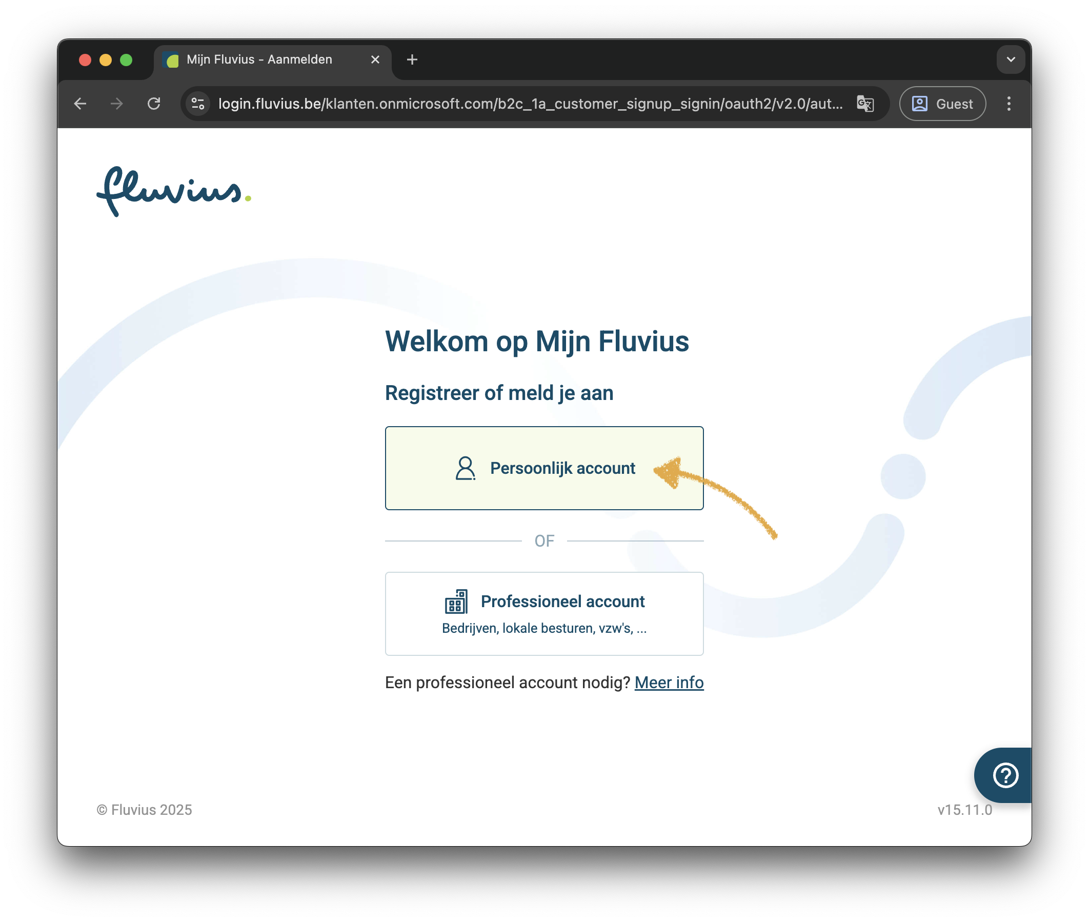 Fluvius login — kies Persoonlijk account