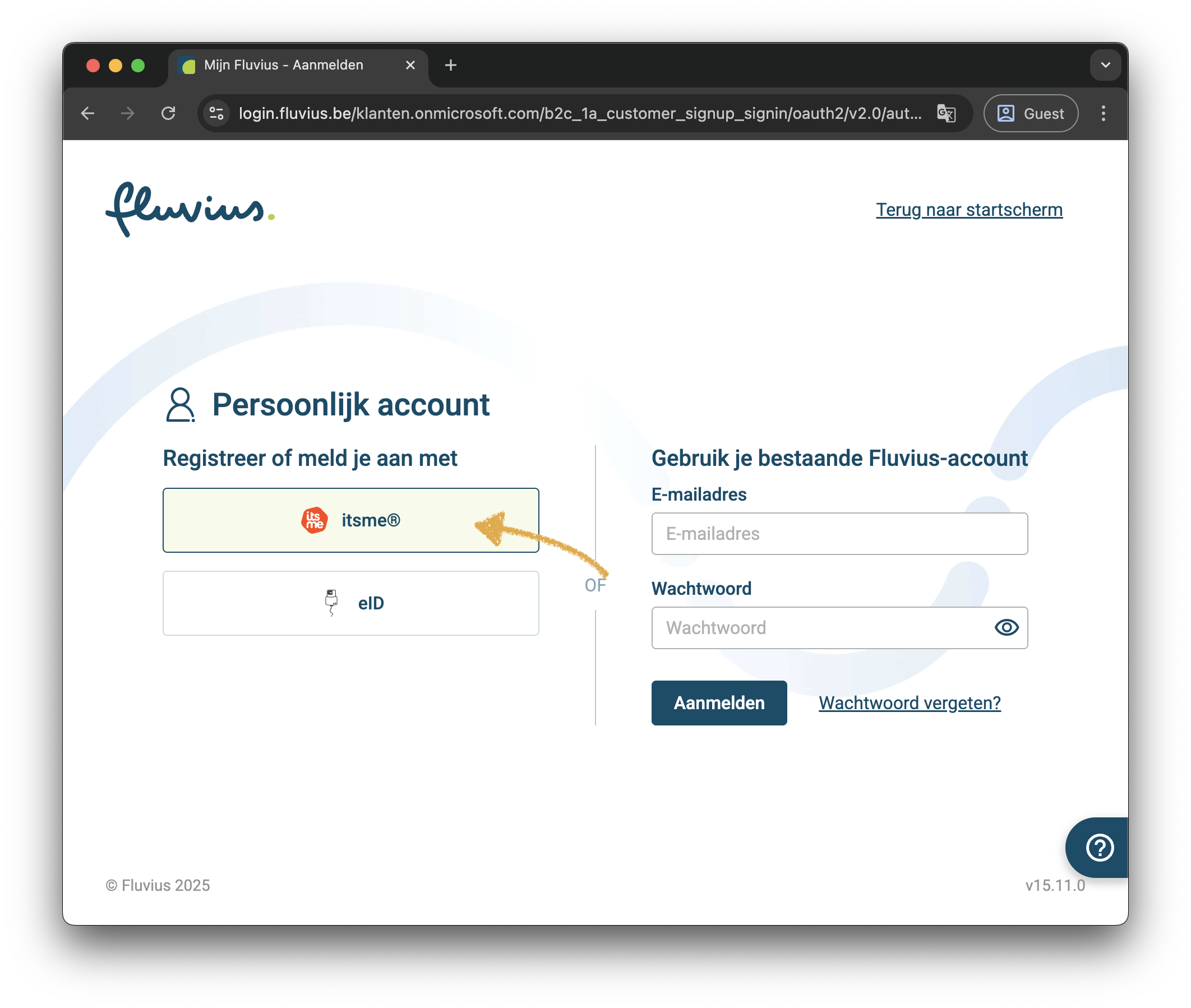 Fluvius login — itsme of e-mail