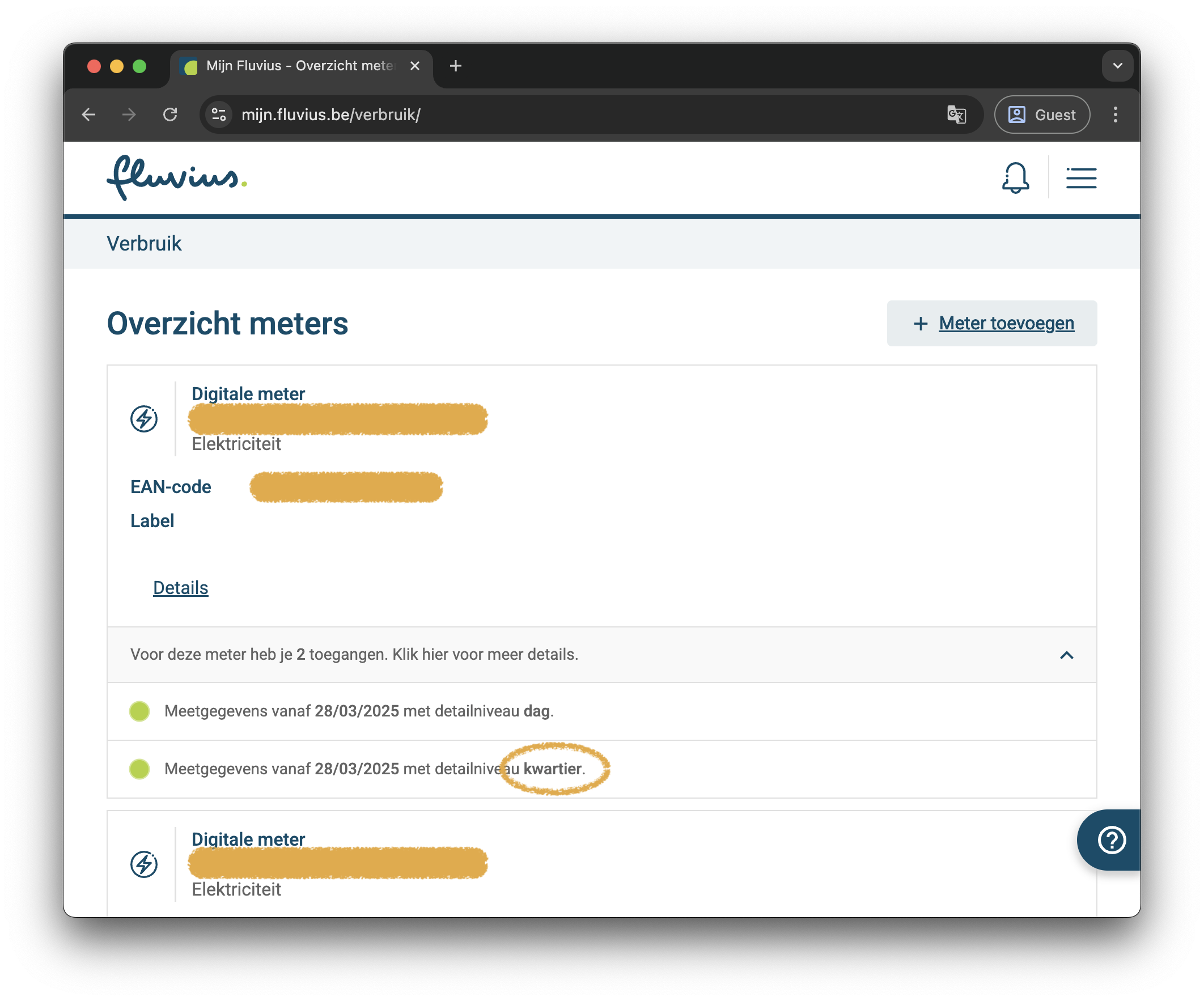 Overzicht meters — controleer kwartier