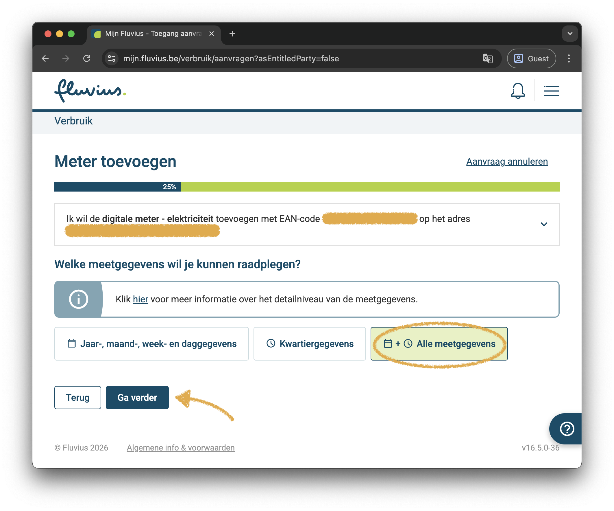 Alle meetgegevens selecteren